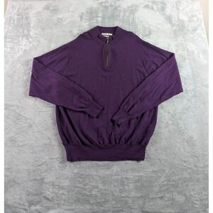 Peter Millar Sweater Men XL Purple Crown Soft Merino Wool 1/4 Zip Mock Neck READ